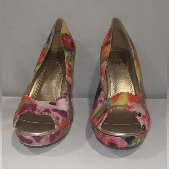 Impo Tera Multi Colo Heels  Size 6.5 Floral 3.5” Heel Peep Toe Shoes - Picture 1 of 10